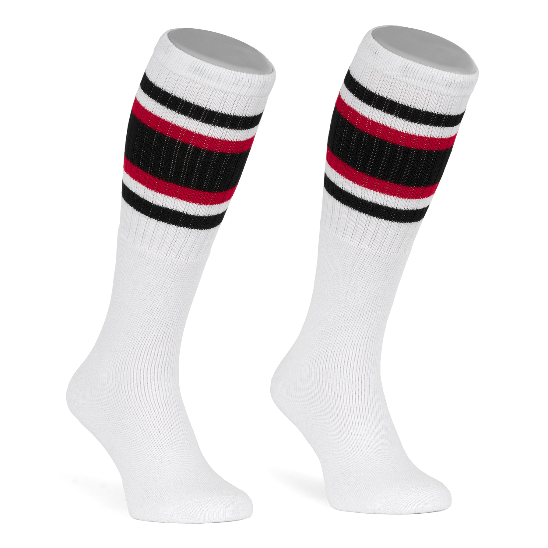 22” KNEE HIGH WHITE tube socks with RED/BLACK stripes style 3 22-62